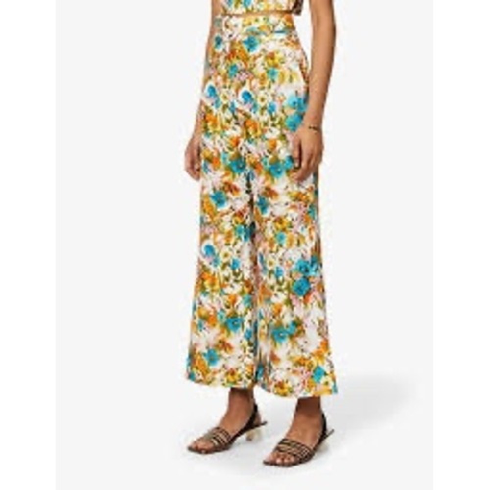 Zimmermann estelle peony Floral Belted Wide Leg Linen Pants Multicolor  1